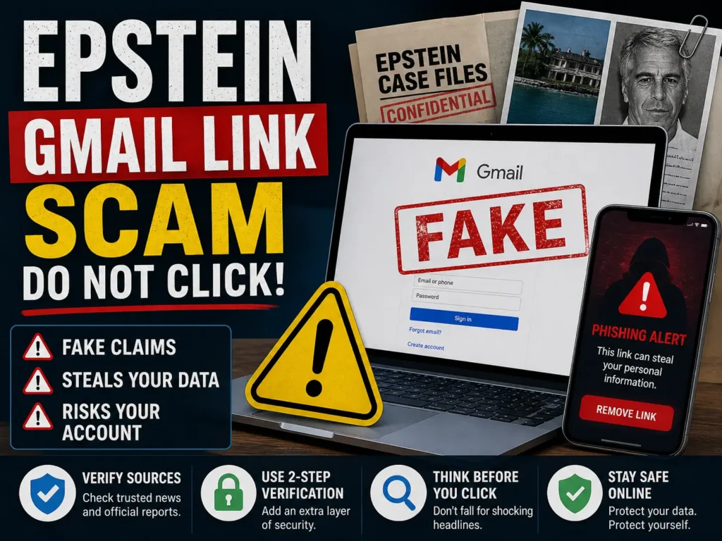 Fake Gmail login phishing page Epstein email scam example