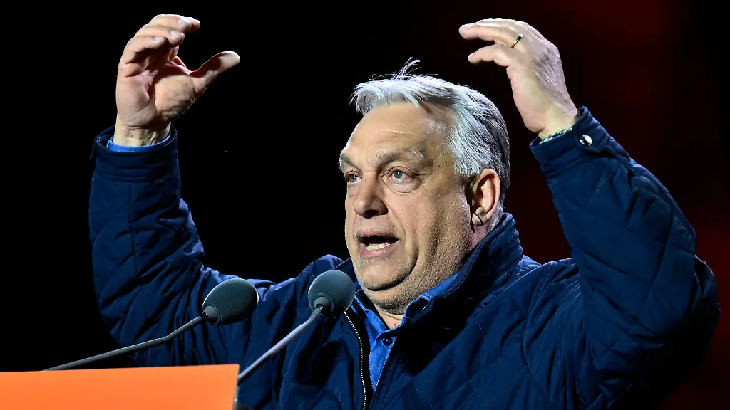 Hungary s Prime Minister Viktor Orban attends the electoral campaign closing rally of the governing Fidesz in Budapest Hungary Saturday April 11 2026