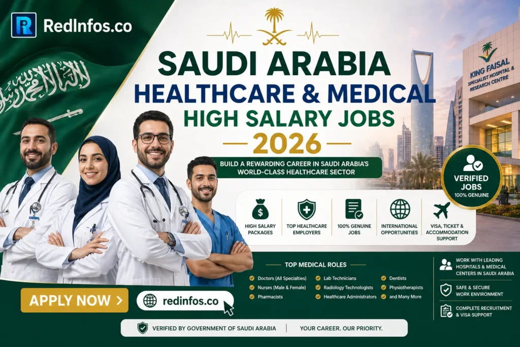 Jobs in Saudi Arabia in 2026: Multiple jobs. Apply Now. healthcare jobs Saudi Arabia 2026 doctors and nurses modern hospital